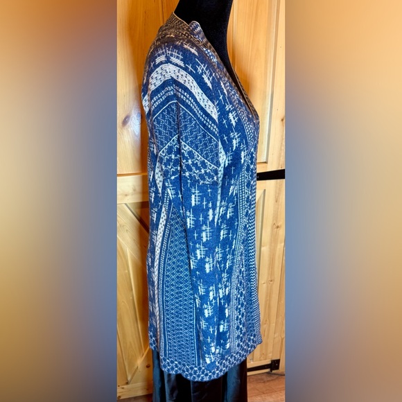 Lucky Brand Blue and Tan open front Longline cardigan sweater size medium - Picture 2 of 11